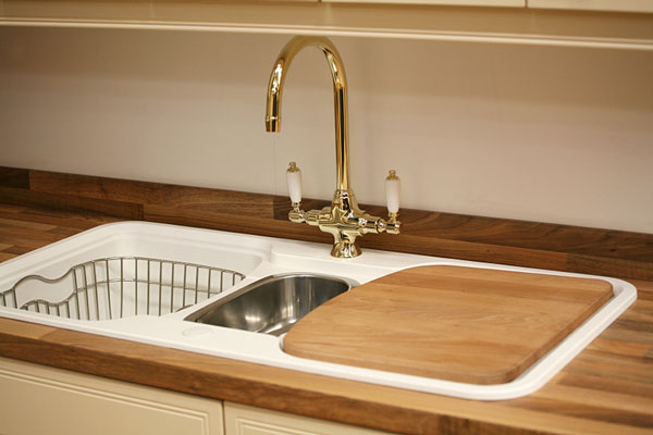 Kitchen Sink With Butcher Block Countertop And Cutting Board 